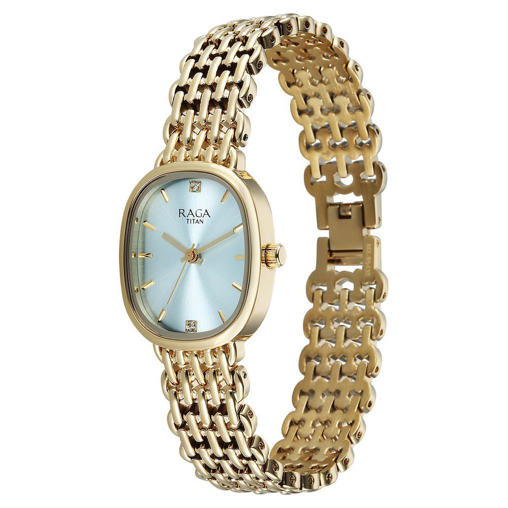 Titan Raga Spotlight Quartz Analog Blue Dial Golden Metal Strap Watch For Women - 95430YM01