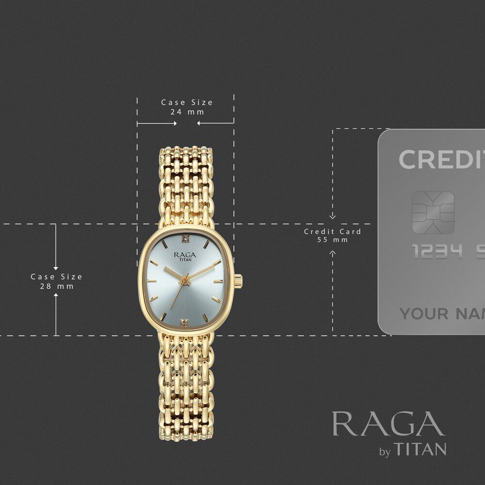 Titan Raga Spotlight Quartz Analog Blue Dial Golden Metal Strap Watch For Women - 95430YM01