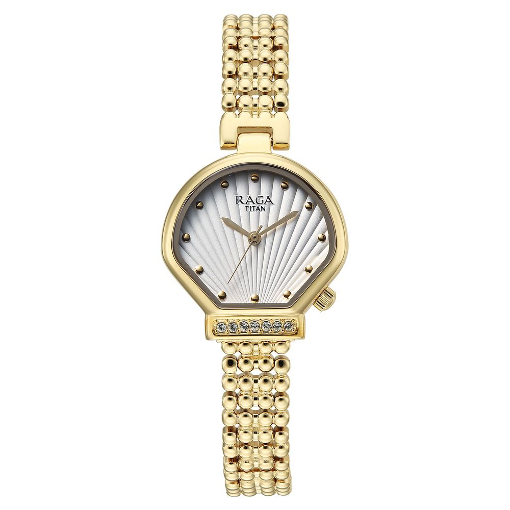 Titan Raga Spotlight Quartz Analog White Dial Golden Metal Strap Watch For Women - 95432YM01