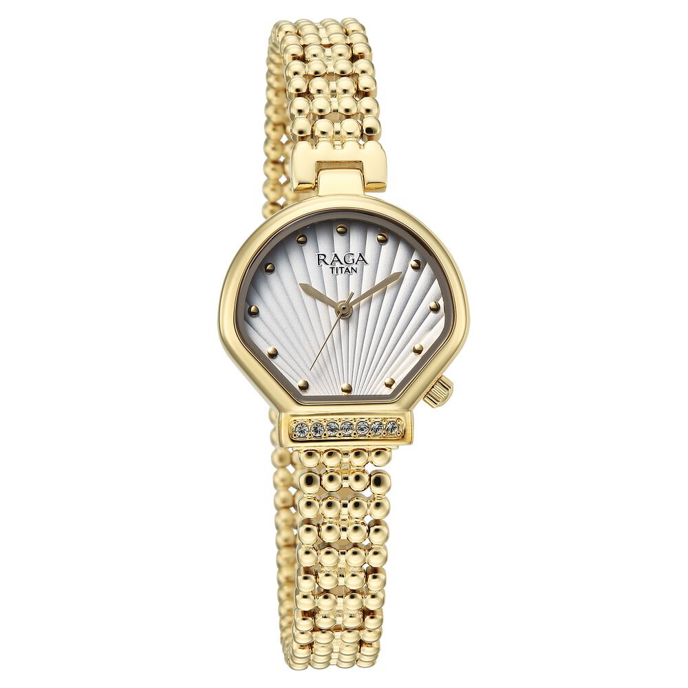 Titan Raga Spotlight Quartz Analog White Dial Golden Metal Strap Watch For Women - 95432YM01