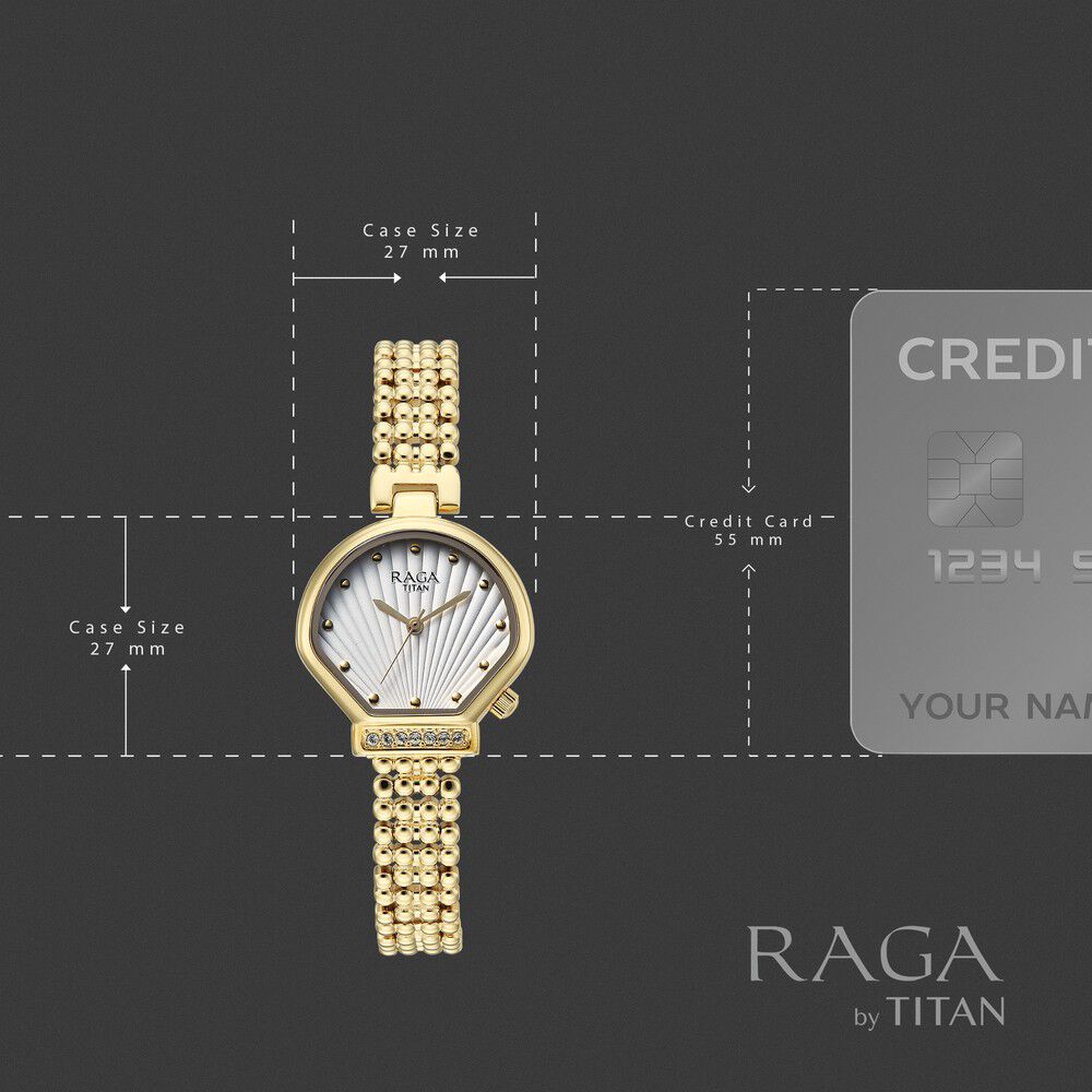 Titan Raga Spotlight Quartz Analog White Dial Golden Metal Strap Watch For Women - 95432YM01