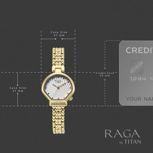 Titan Raga Spotlight Quartz Analog White Dial Golden Metal Strap Watch For Women - 95432YM01