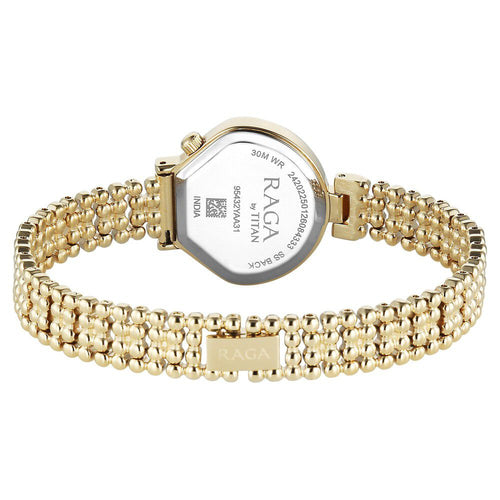 Titan Raga Spotlight Quartz Analog White Dial Golden Metal Strap Watch For Women - 95432YM01