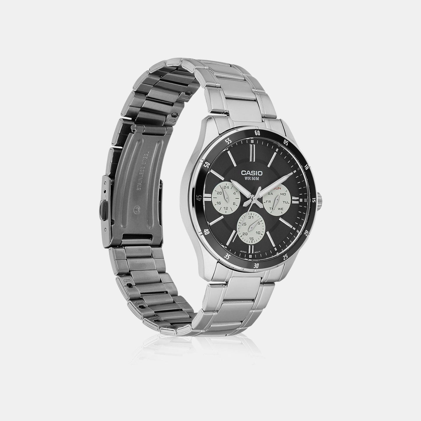 Enticer Men Quartz Black Dial Multi-Function Stainless Steel Watch A2345