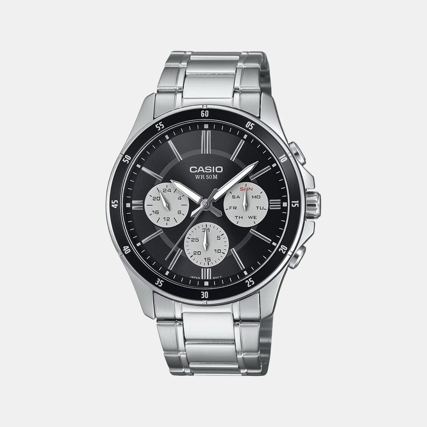 Enticer Men Quartz Black Dial Multi-Function Stainless Steel Watch A2345