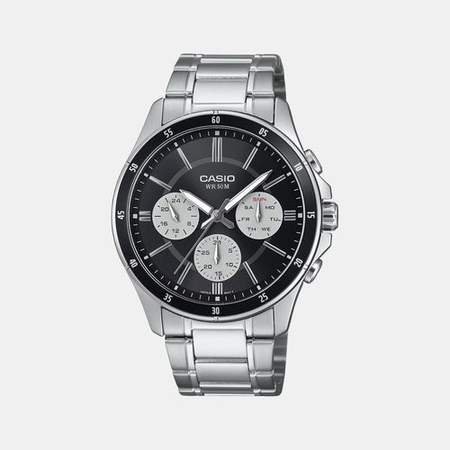 Enticer Men Quartz Black Dial Multi-Function Stainless Steel Watch A2345