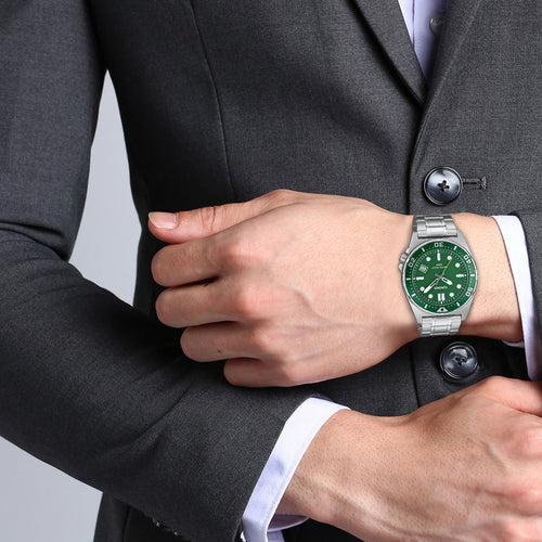 Enticer Men Quartz Green Dial Analog Stainless Steel Watch A2378