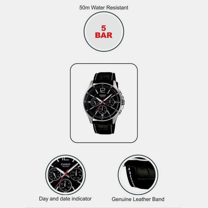 Enticer Men Quartz Black Dial Chronograph Leather Watch A834