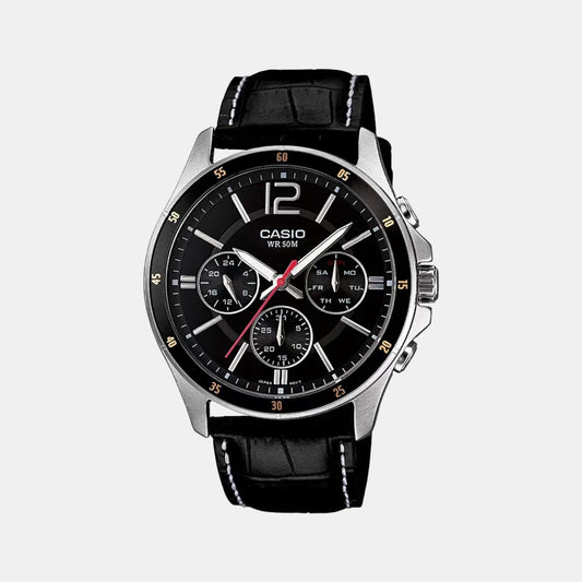 Enticer Men Quartz Black Dial Chronograph Leather Watch A834