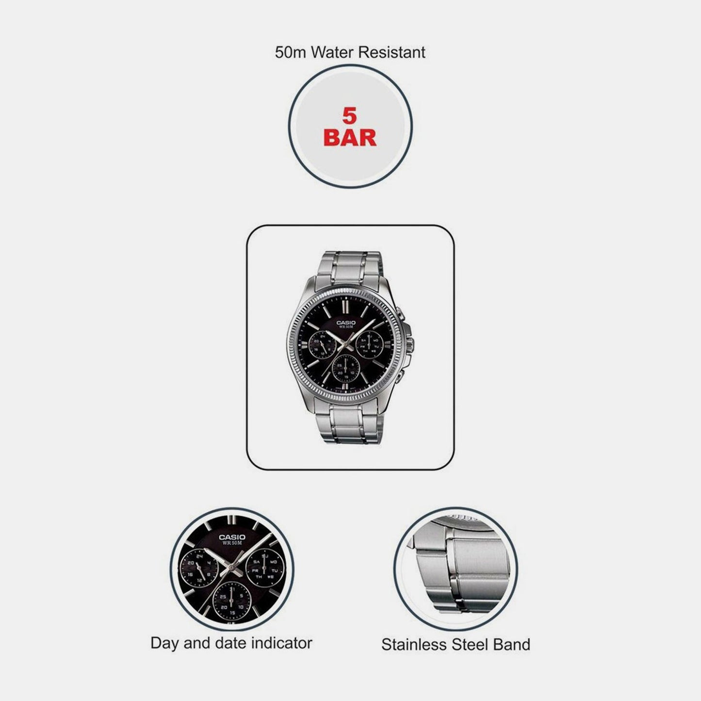 Enticer Men Quartz Black Dial Chronograph Stainless Steel Watch A836