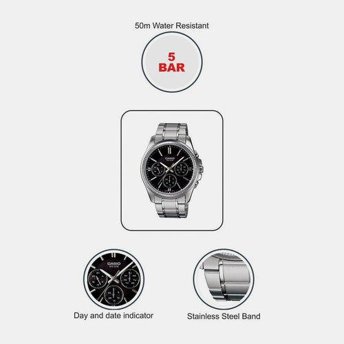 Enticer Men Quartz Black Dial Chronograph Stainless Steel Watch A836
