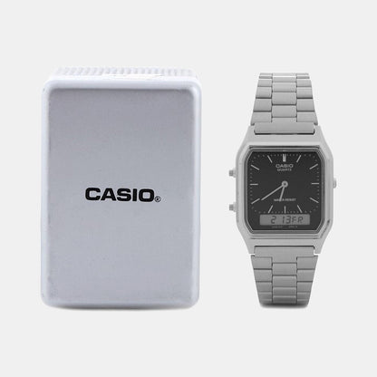 Vintage Unisex Quartz Black Dial Analog-Digital Stainless Steel Watch AD01