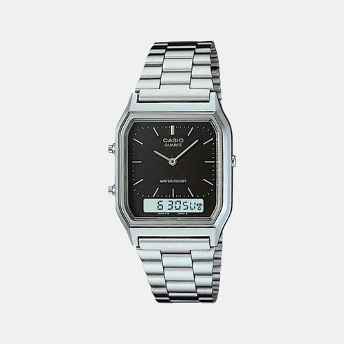 Vintage Unisex Quartz Black Dial Analog-Digital Stainless Steel Watch AD01
