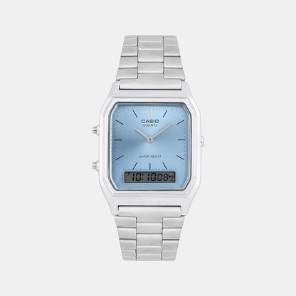 Vintage Unisex Quartz Blue Dial Analog-Digital Stainless Steel Watch AD270