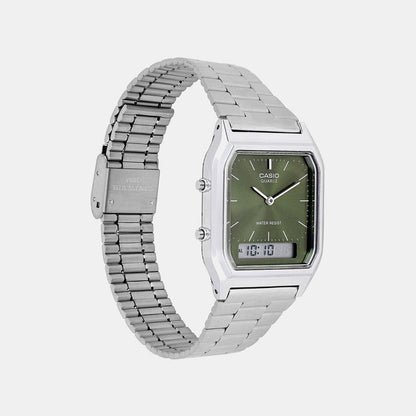 Vintage Unisex Quartz Green Dial Analog-Digital Stainless Steel Watch AD278
