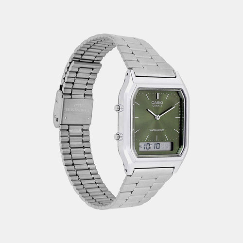 Vintage Unisex Quartz Green Dial Analog-Digital Stainless Steel Watch AD278