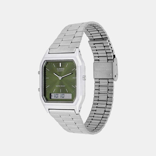 Vintage Unisex Quartz Green Dial Analog-Digital Stainless Steel Watch AD278