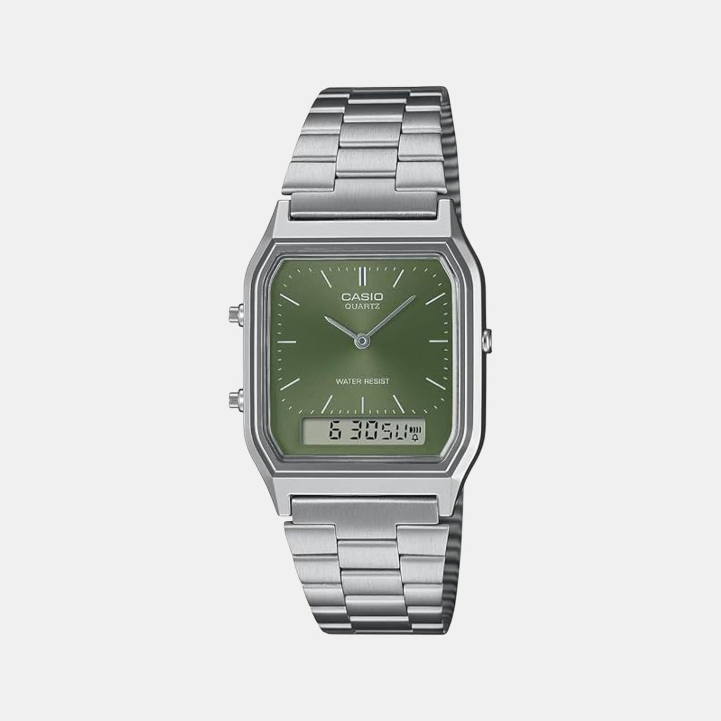 Vintage Unisex Quartz Green Dial Analog-Digital Stainless Steel Watch AD278