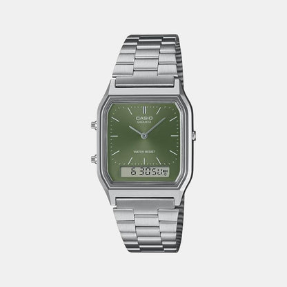 Vintage Unisex Quartz Green Dial Analog-Digital Stainless Steel Watch AD278