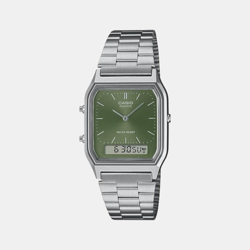 Vintage Unisex Quartz Green Dial Analog-Digital Stainless Steel Watch AD278