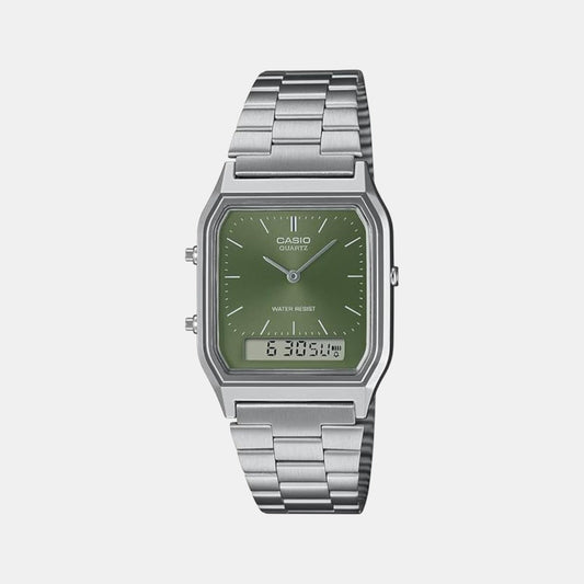 Vintage Unisex Quartz Green Dial Analog-Digital Stainless Steel Watch AD278