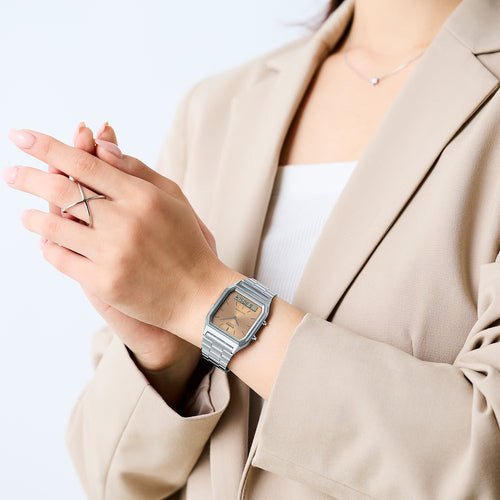 Vintage Unisex Quartz Orange Dial Analog-Digital Stainless Steel Watch AD279