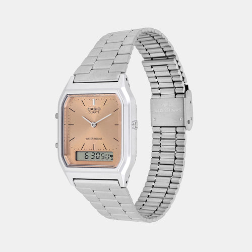 Vintage Unisex Quartz Orange Dial Analog-Digital Stainless Steel Watch AD279