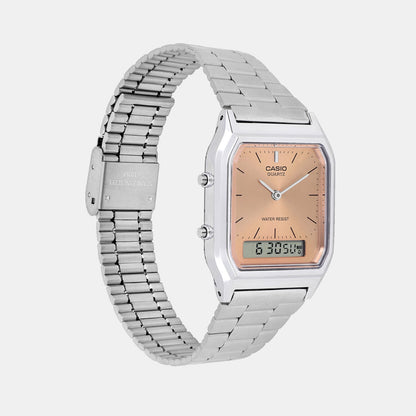 Vintage Unisex Quartz Orange Dial Analog-Digital Stainless Steel Watch AD279