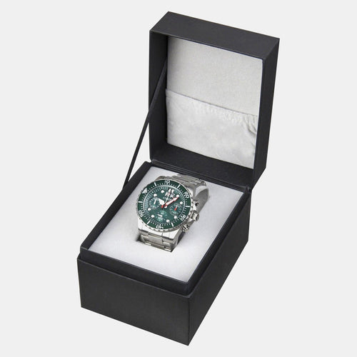 Men Quartz Green Dial Chronograph Stainless Steel Watch AI7009-89X