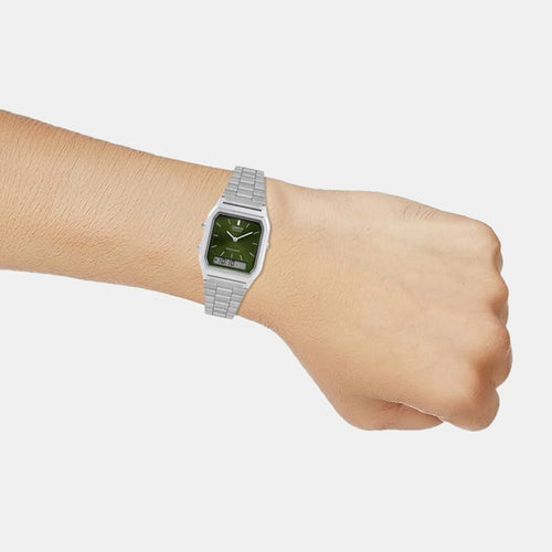 Vintage Unisex Quartz Green Dial Analog-Digital Stainless Steel Watch AD278