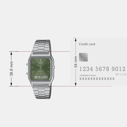 Vintage Unisex Quartz Green Dial Analog-Digital Stainless Steel Watch AD278