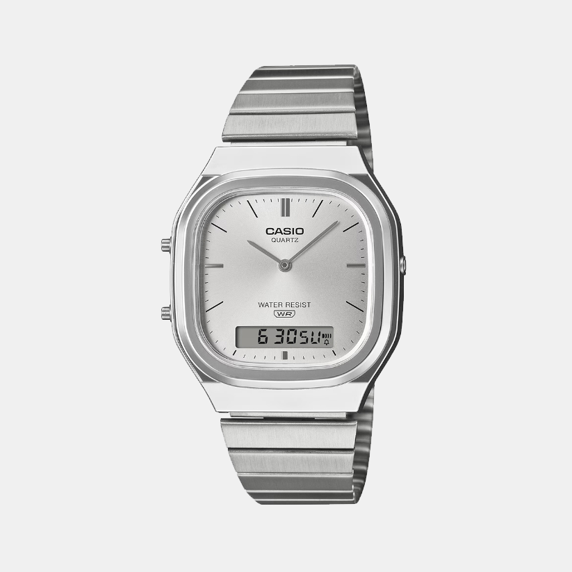 Vintage Unisex Quartz Silver Dial Analog-Digital Stainless Steel Watch D420