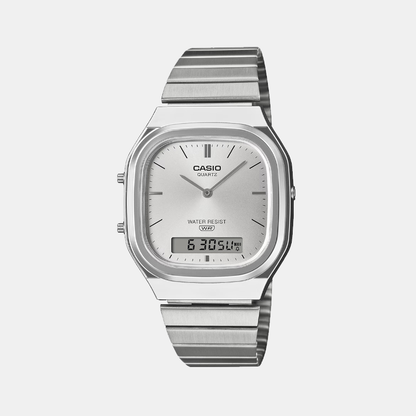 Vintage Unisex Quartz Silver Dial Analog-Digital Stainless Steel Watch D420