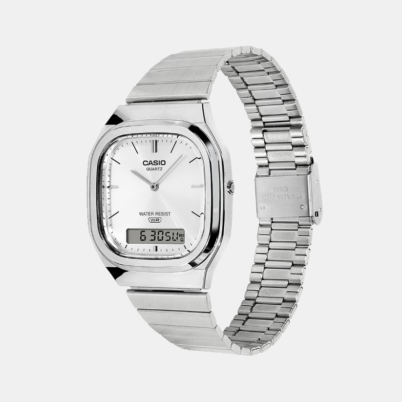 Vintage Unisex Quartz Silver Dial Analog-Digital Stainless Steel Watch D420