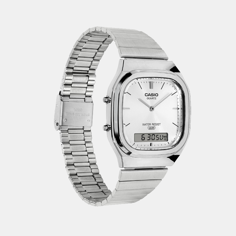 Vintage Unisex Quartz Silver Dial Analog-Digital Stainless Steel Watch D420