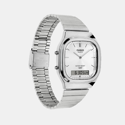Vintage Unisex Quartz Silver Dial Analog-Digital Stainless Steel Watch D420
