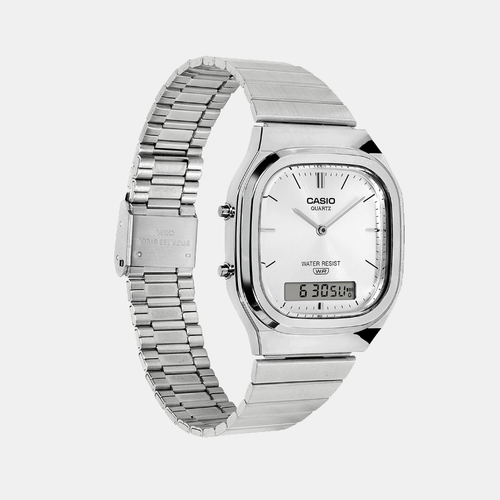 Vintage Unisex Quartz Silver Dial Analog-Digital Stainless Steel Watch D420
