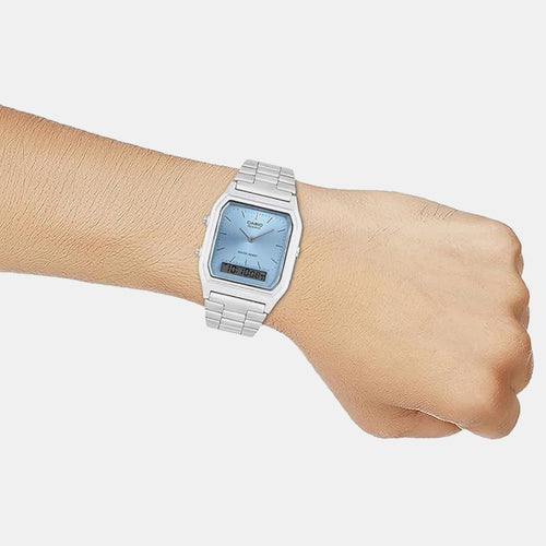 Vintage Unisex Quartz Blue Dial Analog-Digital Stainless Steel Watch AD270
