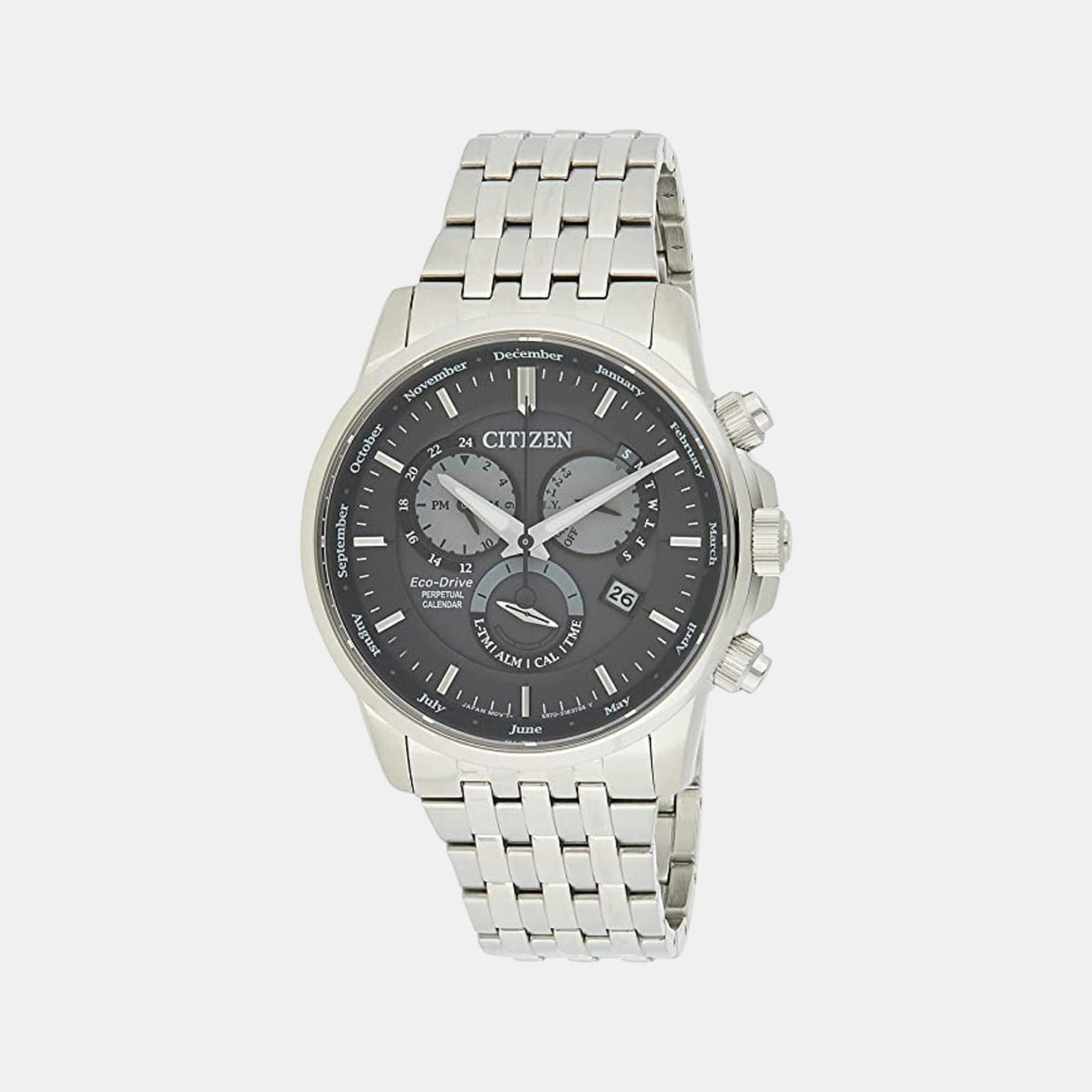 Eco-Drive Men Quartz Grey Dial Chronograph Stainless Steel Watch BL8150-86H