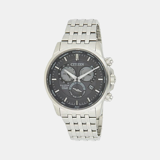Eco-Drive Men Quartz Grey Dial Chronograph Stainless Steel Watch BL8150-86H