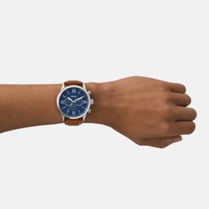 Flynn Men Quartz Blue Dial Chronograph Leather Watch BQ2125