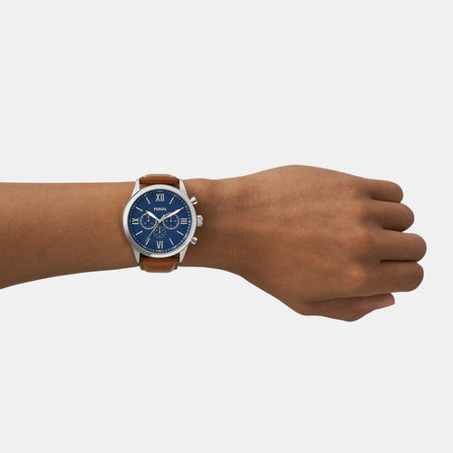 Flynn Men Quartz Blue Dial Chronograph Leather Watch BQ2125