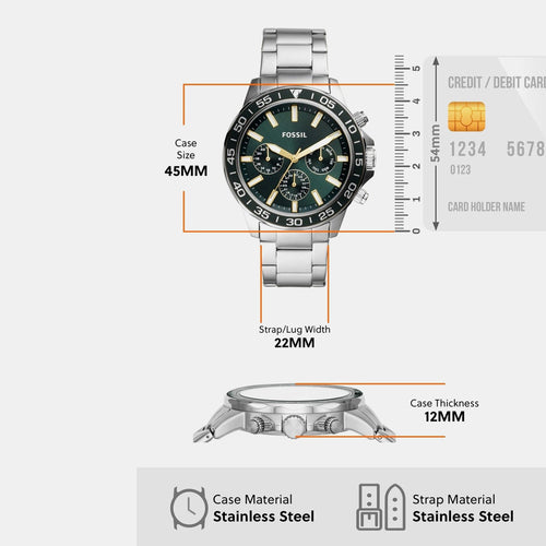 Bannon Men Quartz Green Dial Chronograph Stainless Steel Watch BQ2492