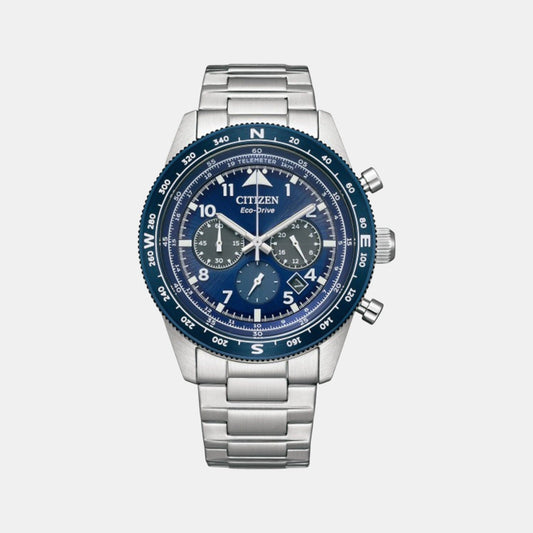 Eco-Drive Men Quartz Blue Dial Chronograph Stainless Steel Watch CA4554-84L
