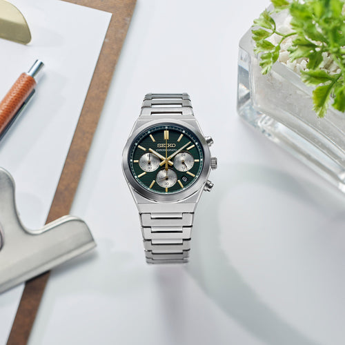 Men's Quartz Chronograph Watch with Green Dial - SSB461P1