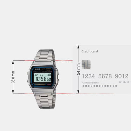 Vintage Unisex Quartz Black Dial Digital Stainless Steel Watch D011
