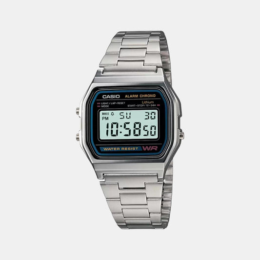 Vintage Unisex Quartz Black Dial Digital Stainless Steel Watch D011