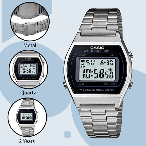 Vintage Unisex Quartz Black Dial Digital Stainless Steel Watch D129