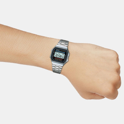 Vintage Unisex Quartz Black Dial Digital Stainless Steel Watch D131
