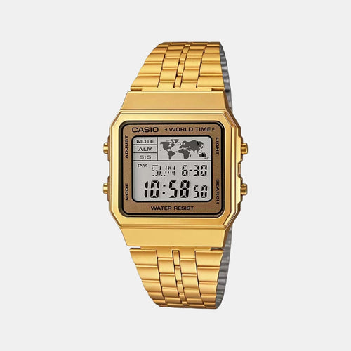 Vintage Unisex Quartz Gold Dial Digital Stainless Steel Watch D134
